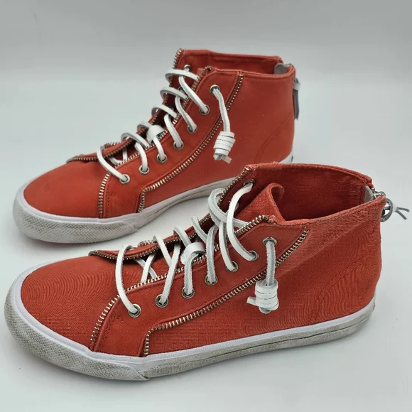 Sperry x Rebecca Minkoff Washed Canvas High Top Sneakers, Orange, Women's 7.5 - Picture 5 of 16